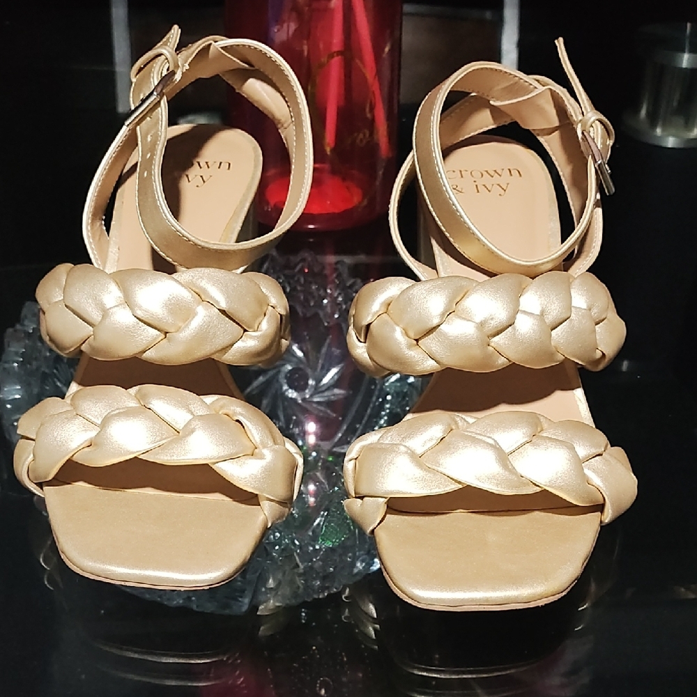 Crown & Ivy Metallic Gold Braided Sandals